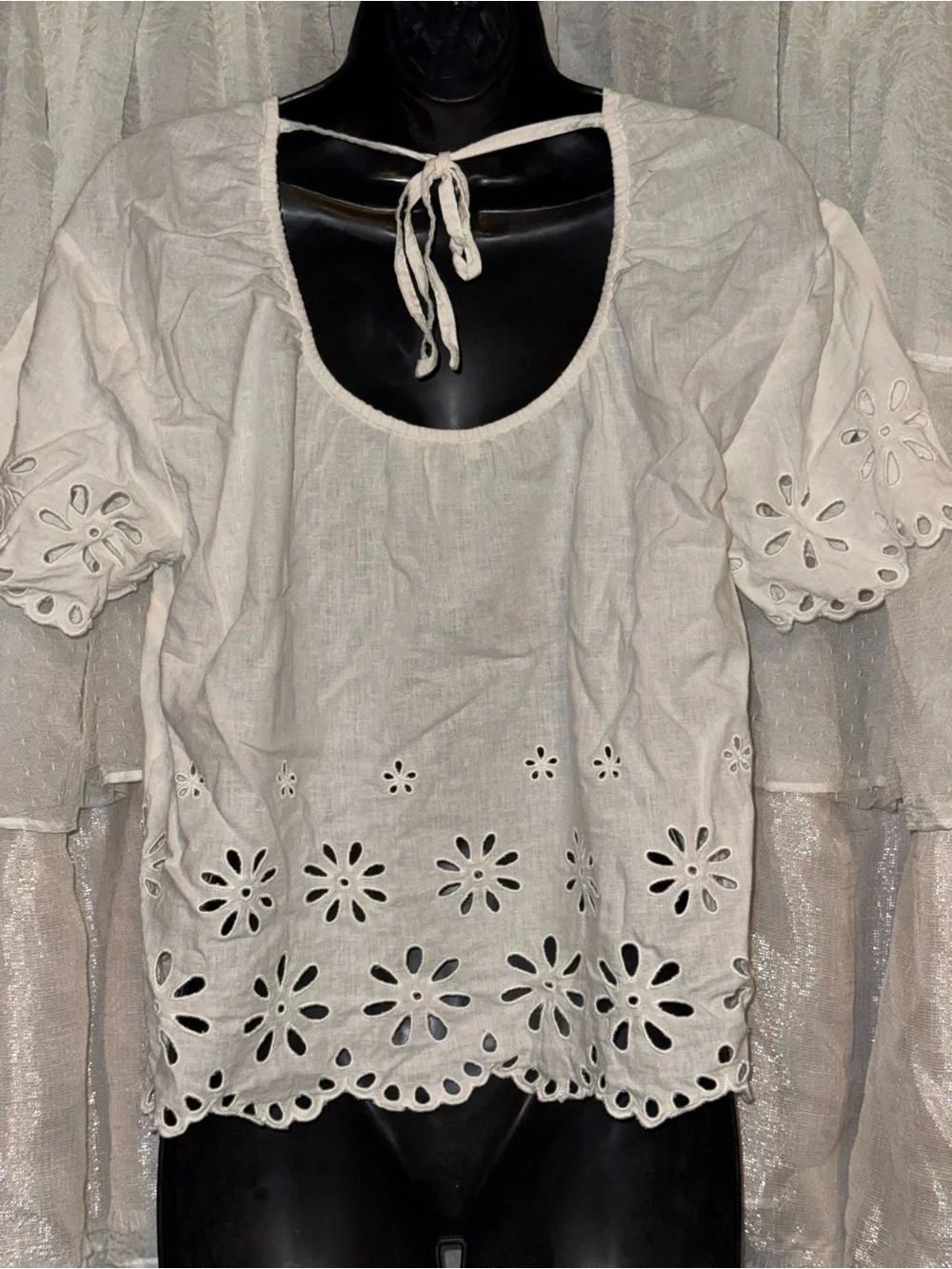 Madewell White Eyelet Linen Puff-Sleeve Blouse